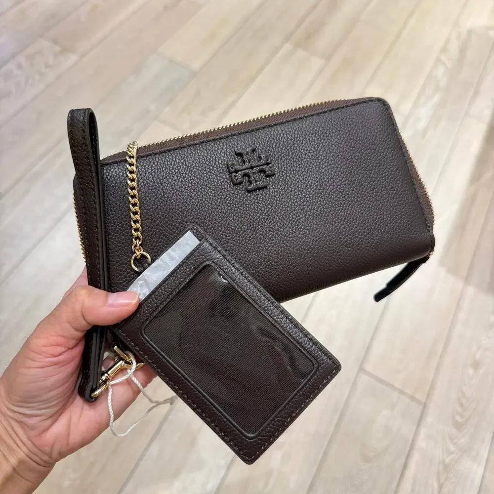 New‼️Tory Burch Thea Zip Continental Wallet 169972 Deep Brown $250